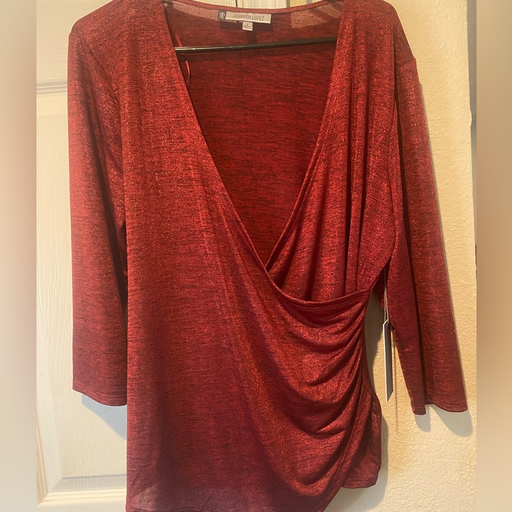 Jennifer Lopez Deep Red Draped Blouse